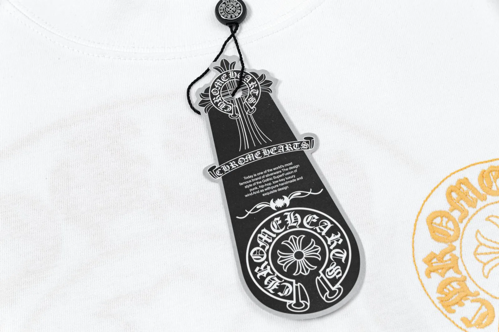 🅿️200 [CH Crow Heart] 2025FW short-sleeved T-shirt, hollow embroidery with arch bridge embroidery, high-end 26s double yarn 300g fabric, heavy fabric, custom stretcher rib, same vat and dye, complete three standards, same style for men and women, color: black, white, size: S M L XL 2XL